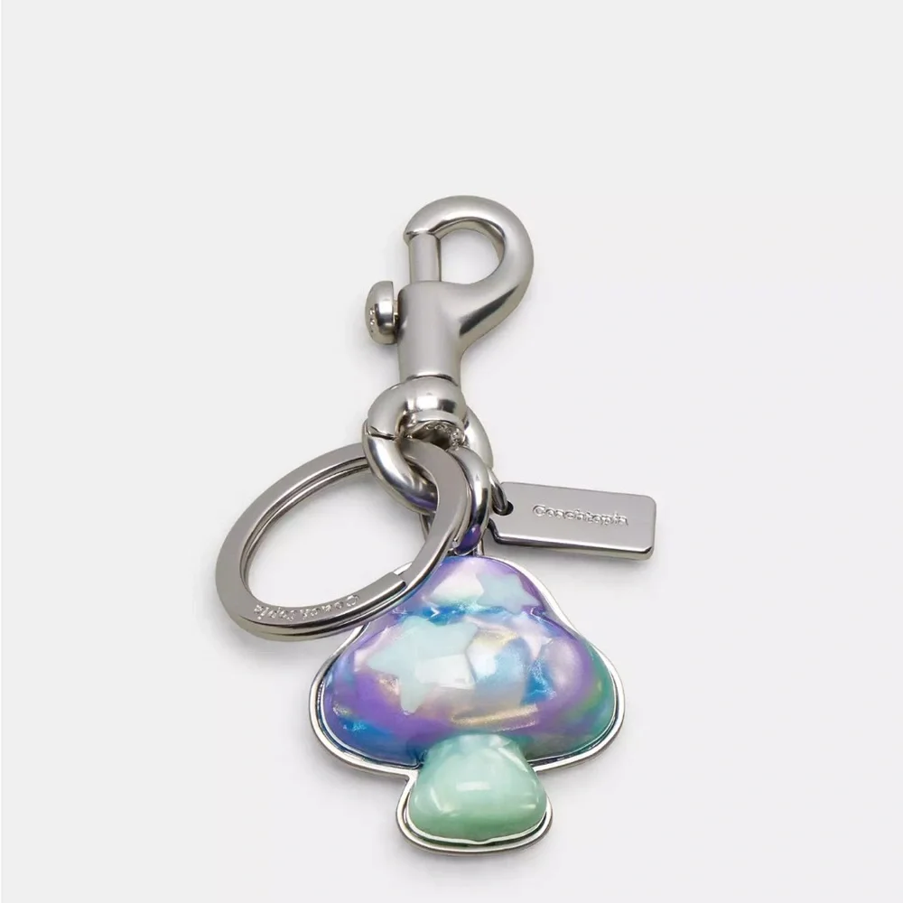 NWT Coach Mushroom Bag Charm without a dust bag Silver/ Blue Green CN995